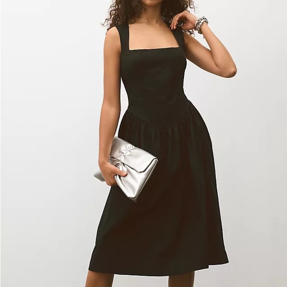 Anthropologie Black Square-Neck Midi Dress